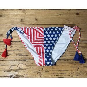 Sz L Victorias Secret Teeny Bikini Bottom Red White Blue Stars Stripes Flag NWT